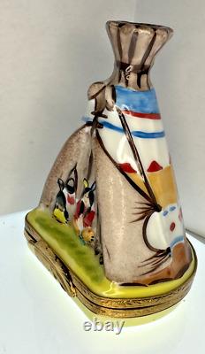 Peint Main Limoges France Hand Painted Native American Teepee Trinket Box EUC