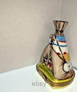 Peint Main Limoges France Hand Painted Native American Teepee Trinket Box EUC