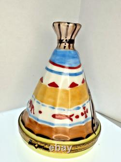 Peint Main Limoges France Hand Painted Native American Teepee Trinket Box EUC