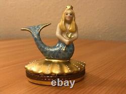 Peint Main Limoges France Majestic Mermaid Princess with Pearl hand painted box