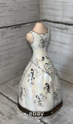 Peint Main Limoges France Victorian Wedding Dress Form Trinket Box Signed gp