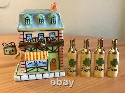 Peint Main MP Limoges France Irish Pub with Four Beer Bottles hand painted box