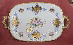 Pint A La Main Limoges Porcelain Hand Painted Serving Tray with Gold Handles