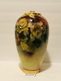 Pitkin & Brooks Limoges Goa France Hand Painted Roses Vase 11.5 Artist Signed