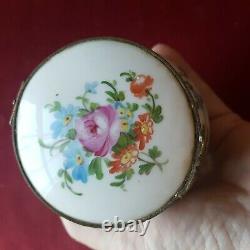 Porcelain cocaine antique pot jar French Limoges hand painted floral gilt