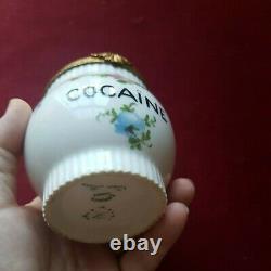 Porcelain cocaine antique pot jar French Limoges hand painted floral gilt
