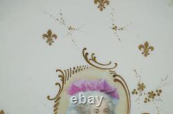 Pouyat Limoges Hand Painted Madame Lamballe Portrait Pink Rose & Gold Charger