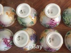 Punch Bowl Huge Antique Hand Painted Limoges Punch Bowl, Stand +10 Goblets 1892