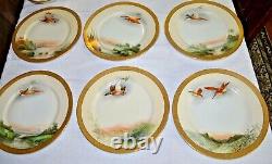 Qty 6 Avenir LIMOGES GAME BIRD HAND PAINTED PLATE Signed FRANCE 9 1/2 c1900