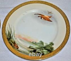 Qty 6 Avenir LIMOGES GAME BIRD HAND PAINTED PLATE Signed FRANCE 9 1/2 c1900