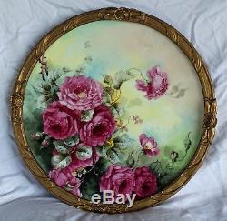 RARE 18 JPL Limoges Porcelain Plaque with HAND PAINTED ROSES
