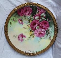 RARE 18 JPL Limoges Porcelain Plaque with HAND PAINTED ROSES