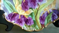 RARE Antique Limoges France Flambeau Hand Painted Iris Artist Signed Engre Plate