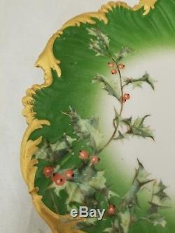 RARE Antique T&V Limoges France Holly Berries Plates Set of 2 Hand painted