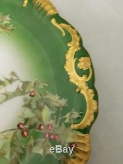 RARE Antique T&V Limoges France Holly Berries Plates Set of 2 Hand painted