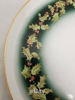 RARE Antique T&V Limoges France Holly Berries Set of 3 Hand painted Platter Pot
