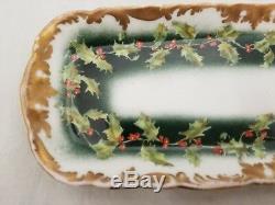 RARE Antique T&V Limoges France Holly Berries Set of 3 Hand painted Platter Pot