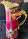 Rare J. P. L Limoges Hand Painted 15 In Tankard Pink Gold Grapes Dragon Handle