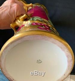 RARE J. P. L LIMOGES HAND PAINTED 15 in TANKARD PINK GOLD GRAPES DRAGON HANDLE