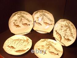 RARE Set of 5 T&V Limoges Gold Hand Painted Fish Plates