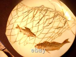 RARE Set of 5 T&V Limoges Gold Hand Painted Fish Plates