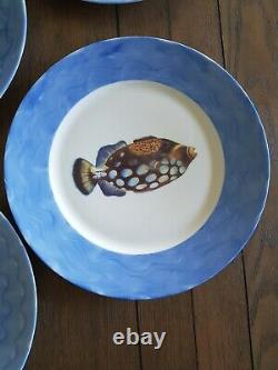 ROCHARD Limoges France LOT 6 Porcelain Hand Painted FISH DISH SET Never Used