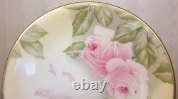 ROSENTHAL Hand Painted LIMOGES PINK ROSES Pedestal Tazza Bowl Cake