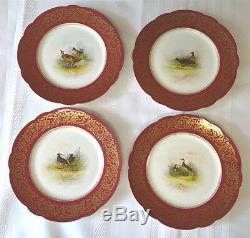 R. Delinieres & Co. Limoges France 10pc Game Bird Set Set Red Hand Painted Gold