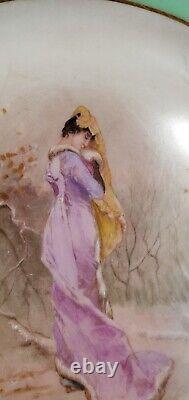 R. Delinieres Limoges France Plate Hand Painted December Woman Artist Signed