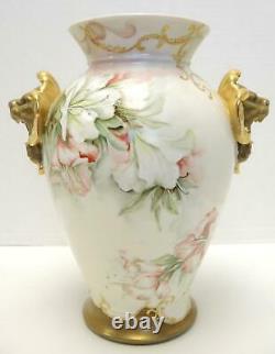 Rare Antique 11 1/4 Tall D&C Limoges France Hand Painted Day Lilies Vase