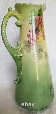 Rare Antique Haviland Limoges France Tankard/pitcher Hand Painted Berries 12 3/4