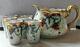 Rare Antique Jpl France Hand Painted Dragon Handle Pitcher & 6 Matching Glasses