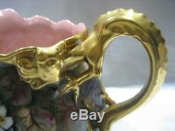 Rare Antique Jpl France Hand Painted Signed Grapes Dragon Handle Pitcher