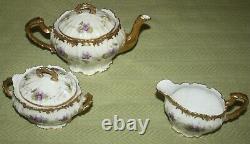 Rare Antique LIMOGES FLAMBEAU Hand Painted Tea Pot, Sugar Bowl, & Creamer