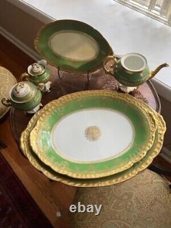 Rare Antique Limoges Green and Gold Hand Painted China Service Plates