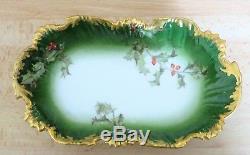 Rare Antique Limoges T&V / MF & Co Holly Berries Tray 7.25 Long Hand Painted