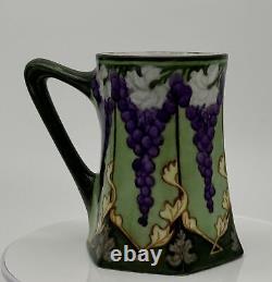 Rare La Seynie P & P Limoges Hand-Painted Porcelain Mug with Grape and Flower Art