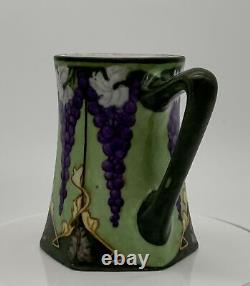 Rare La Seynie P & P Limoges Hand-Painted Porcelain Mug with Grape and Flower Art