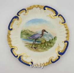 Rare Limoges Hand-Painted Plate with Blue Heron