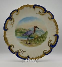 Rare Limoges Hand-Painted Plate with Blue Heron