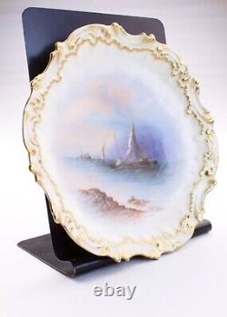 Rare Limoges T&V Tressemann & Vogt France Hand Painted Plate Seascape 6 Pcs