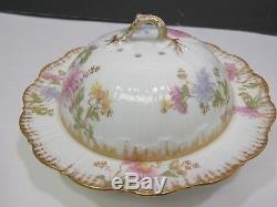 Rare M. Redon Limoges Porcelain France Hand Painted Coverd Cheese Keeper Dish