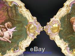 Rare Pair Of Limoges Hand Painted Cupids Playing 15.25 Charger Plaques