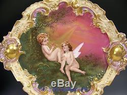 Rare Pair Of Limoges Hand Painted Cupids Playing 15.25 Charger Plaques