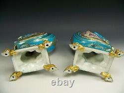 Rare Pair Of Sevres Style Hand Painted Semi Nude Raised Gold Jewels Cornucopias