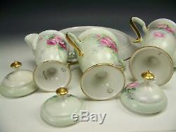 Rare Set Limoges Hand Painted Roses Tea Coffee Set & Tray Artist Signed