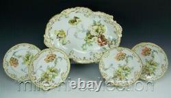 Rare Set Limoges Pairpoint Hand Painted Poppies Ice Cream 1 Tray 4 Plates