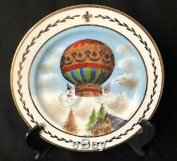 Rare set of 12 antique Limoges hand painted hot air balloon plates 10.25 signed