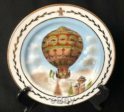 Rare set of 12 antique Limoges hand painted hot air balloon plates 10.25 signed