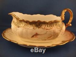 Redon M MR Limoges France Set Of 12 Scalloped Hand Painted Plates Sauce Boat